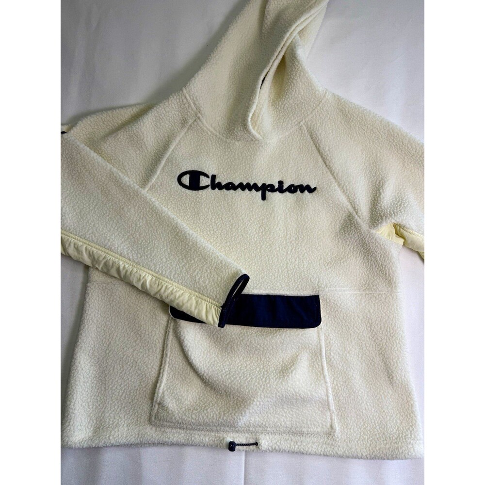 Champion Women's XL White Fleece Pullover Hoodie Logo Pockets Solid Polyester